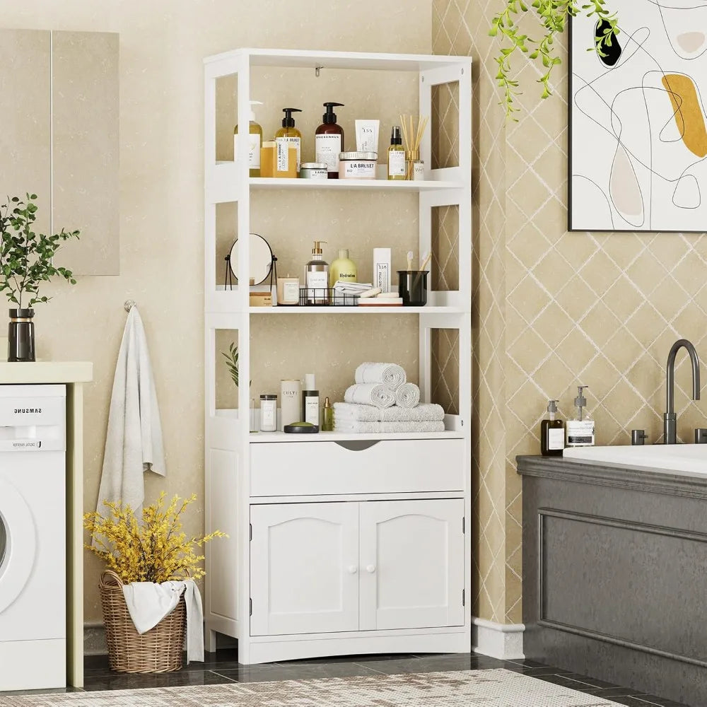 Tall Freestanding Kitchen Pantry Cabinet with Shelves and Drawers, 64 High Sideboard for Microwave Storage