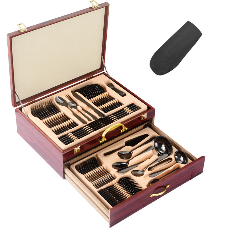 Tableware Suit Stainless Steel Knife, Fork And Spoon 72-piece Set Wooden Box