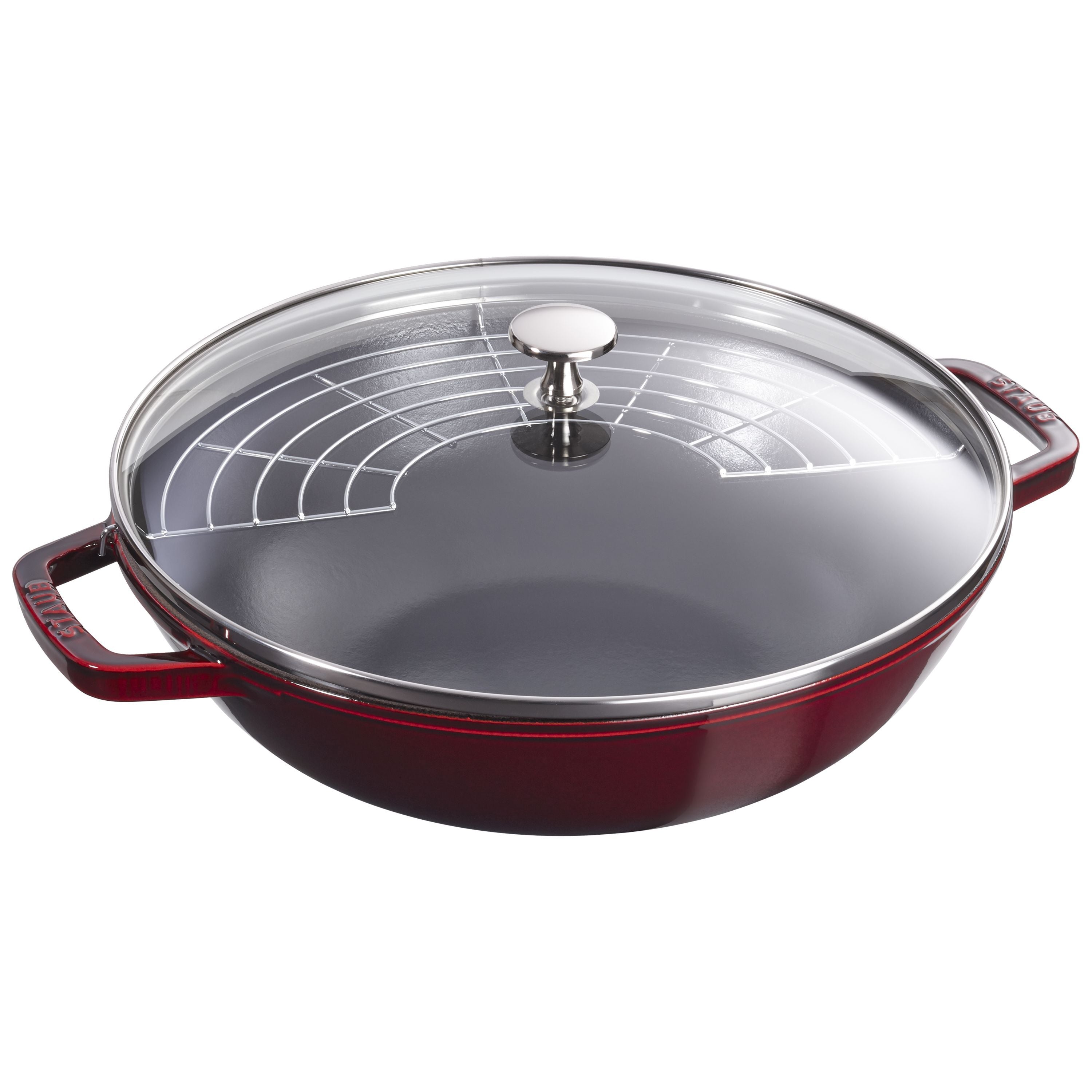 STAUB Specialities 30 cm / 12 inch Cast Iron Wok With Glass Lid, Grenadine-Red