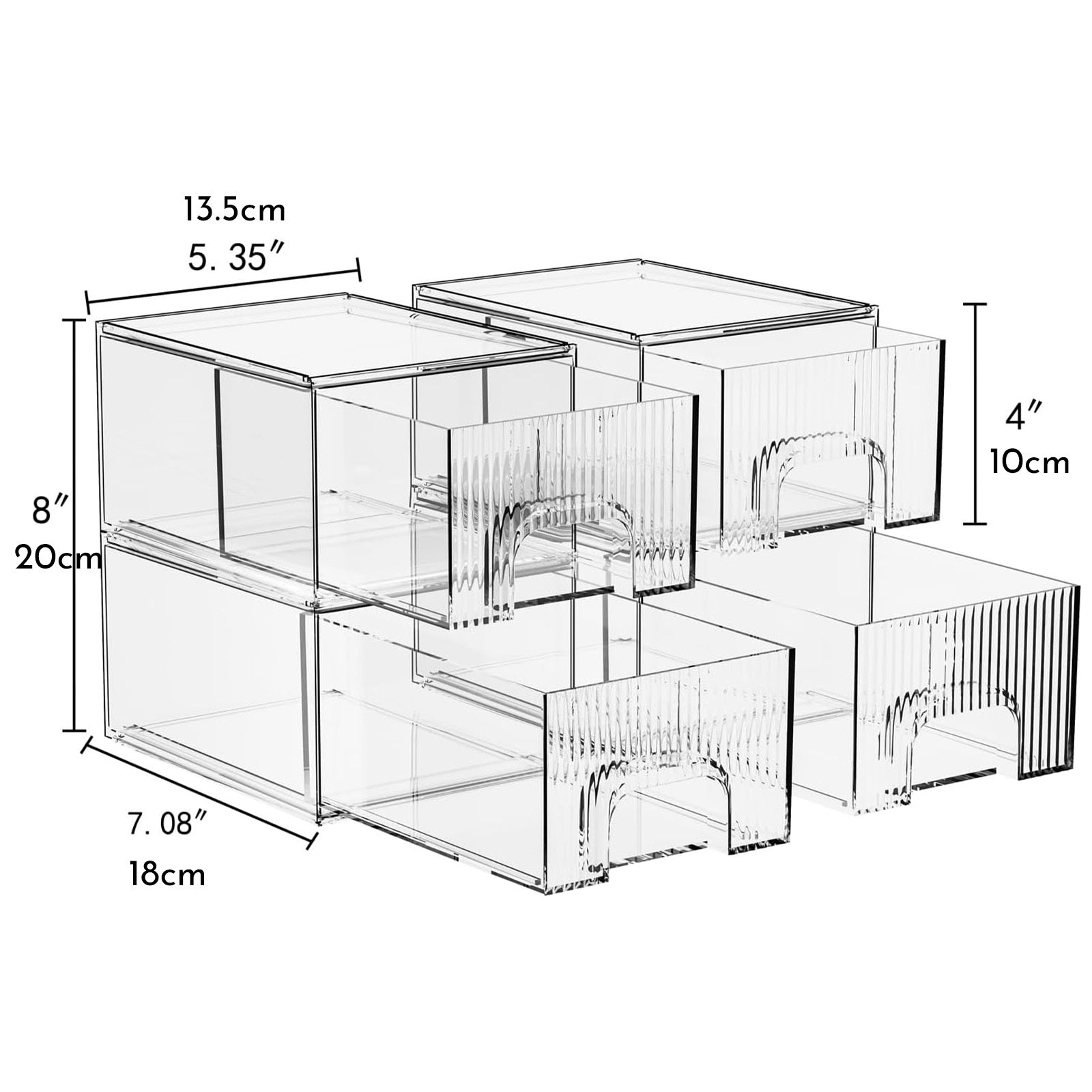 1, 2, 3, 4 Pack Clear Stackable Acrylic Drawers Cosmetic & Home Storage Organizer For Dresser, Vanity, Kitchen Cabinet, Pantry, Under Sink  Plastic Drawers For Makeup, Office Supplies & Small Items.