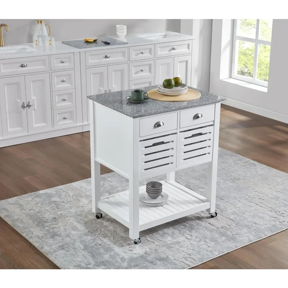 Mobile Rolling Kitchen Island Trolley – Under-Drawer & Slide-Out Wire Basket, Dining Serving Cart