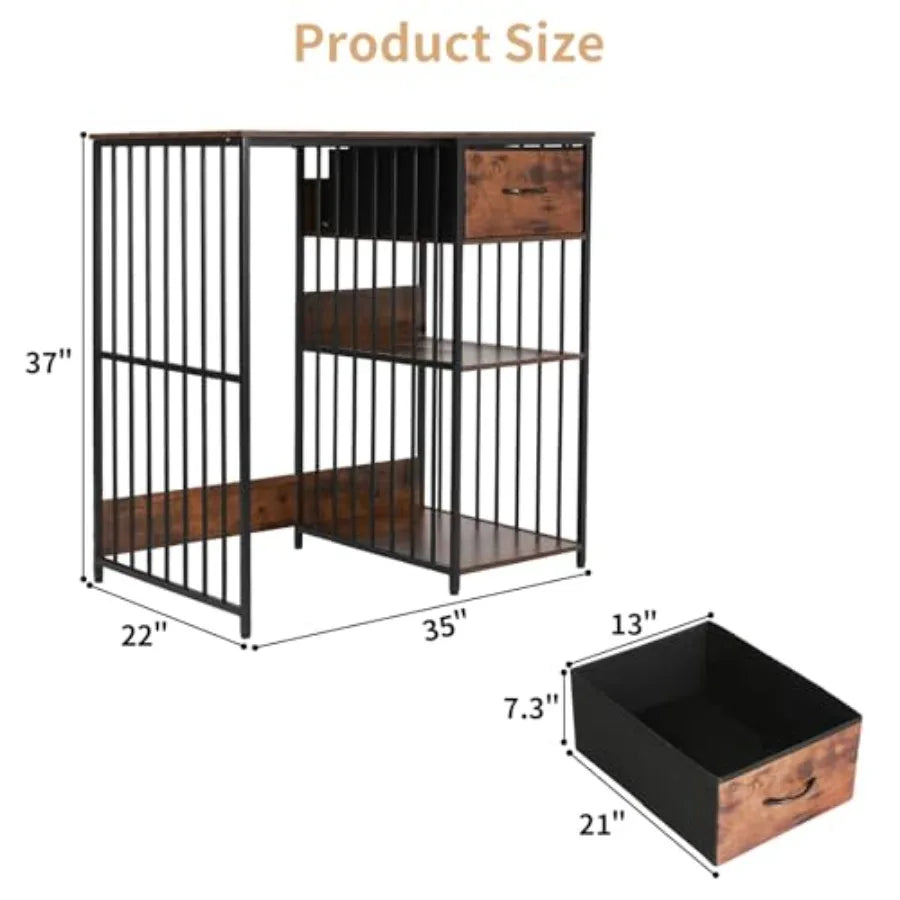 Mini Fridge Cabinet with Power Outlet 3Tier Industrial Style Kitchen Microwave Stand Baker Rack with Drawer Utility Storage She