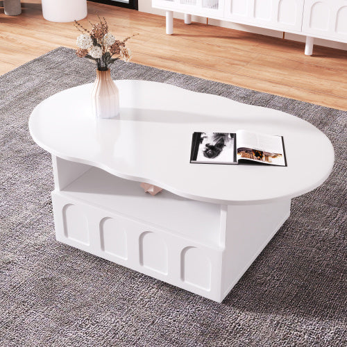Coffee Table, Cloud-Shaped Coffee Table With Drawer And Storage Compartments
