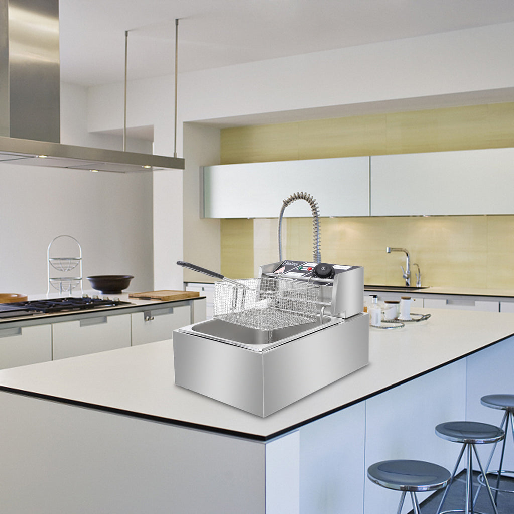 Electric Fryer Silver Stainless Steel Single Cylinder.