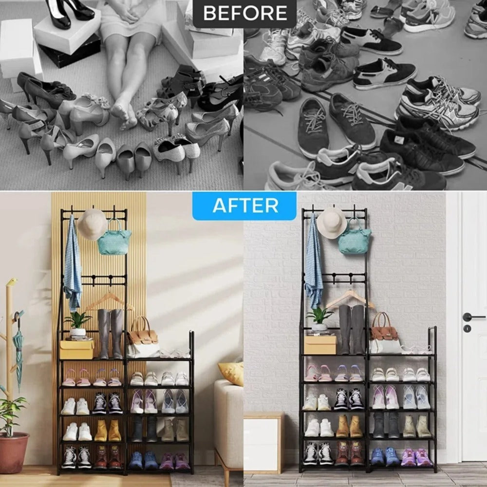 Double-row Single-hanging Coat And Shoe Racks