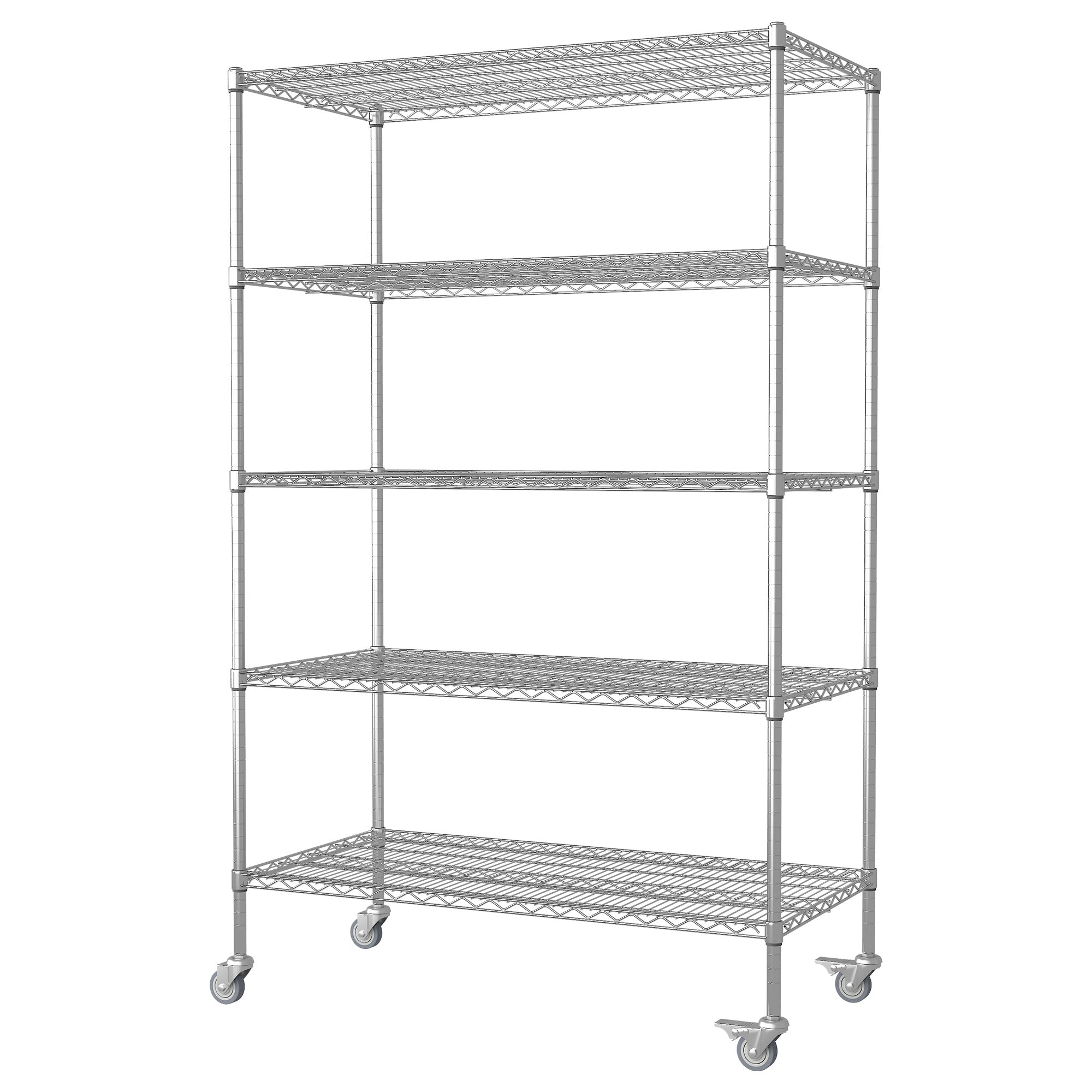 47''W X 24''D X 72''H 5 Tier Heavy Duty Adjustable Kitchen Shelving Unit, Wire Storage Shelves With Wheels, Pantry Organizer Rack Rolling Metal Shelf For Garage Closet Laundry