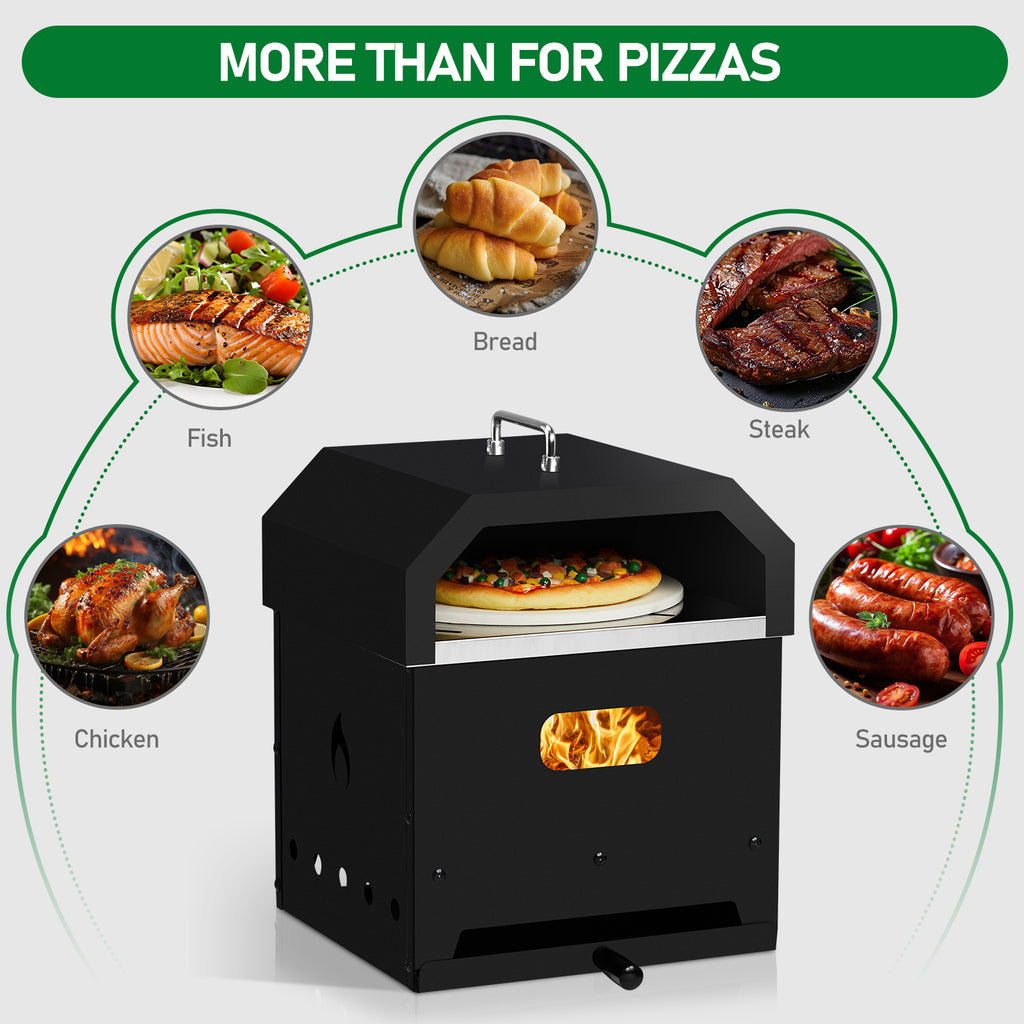 Black, Square Pizza Oven With Handle, Iron Charcoal Oven