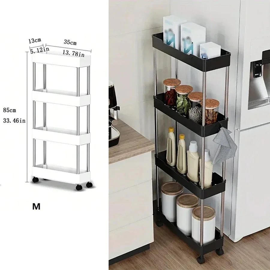 1pc Kitchen Bathroom Storage Rack 3/4 Tier Rolling Cart Storage Shelf Movable Gap Slim Slide Organizer Shelf Livingroom Rack