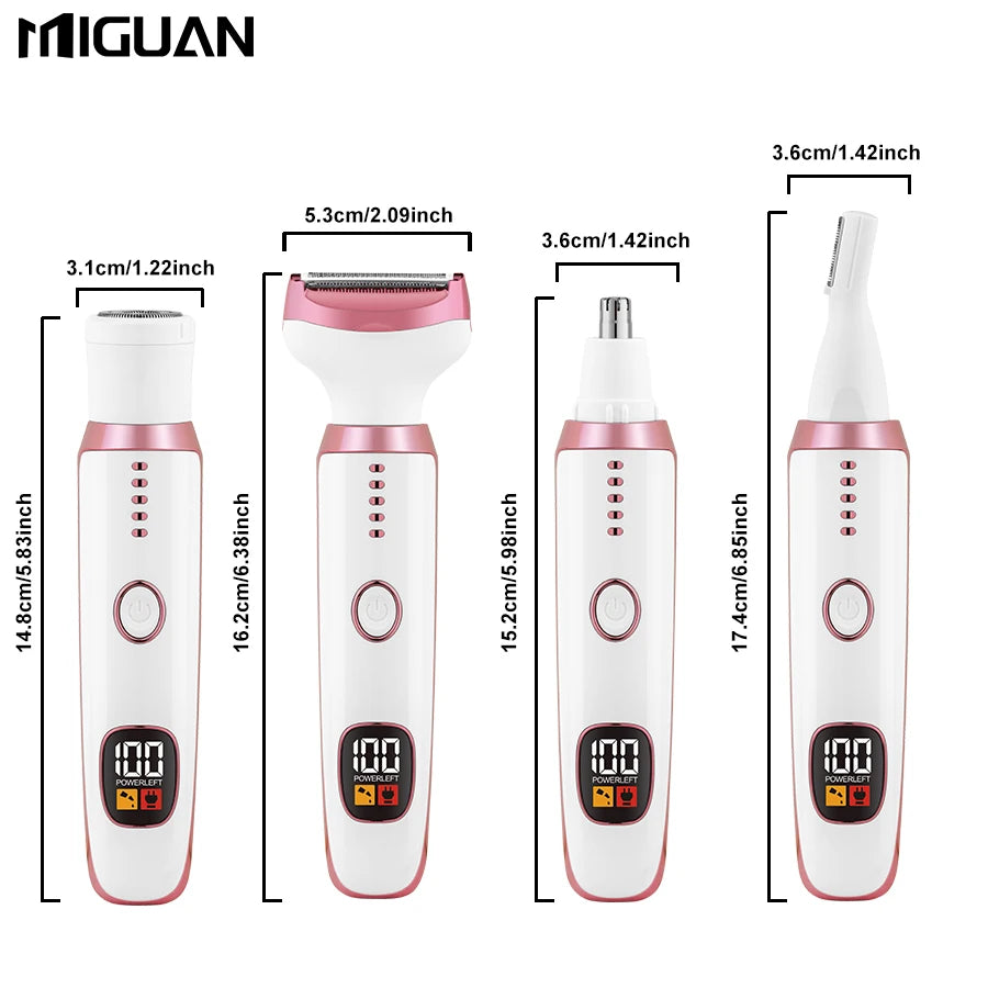 4-in-1 Multifunctional Electric Women's Grooming Kit | Body Shaver, Eyebrow Trimmer, Nose Hair Clipper | Detachable Interchangea