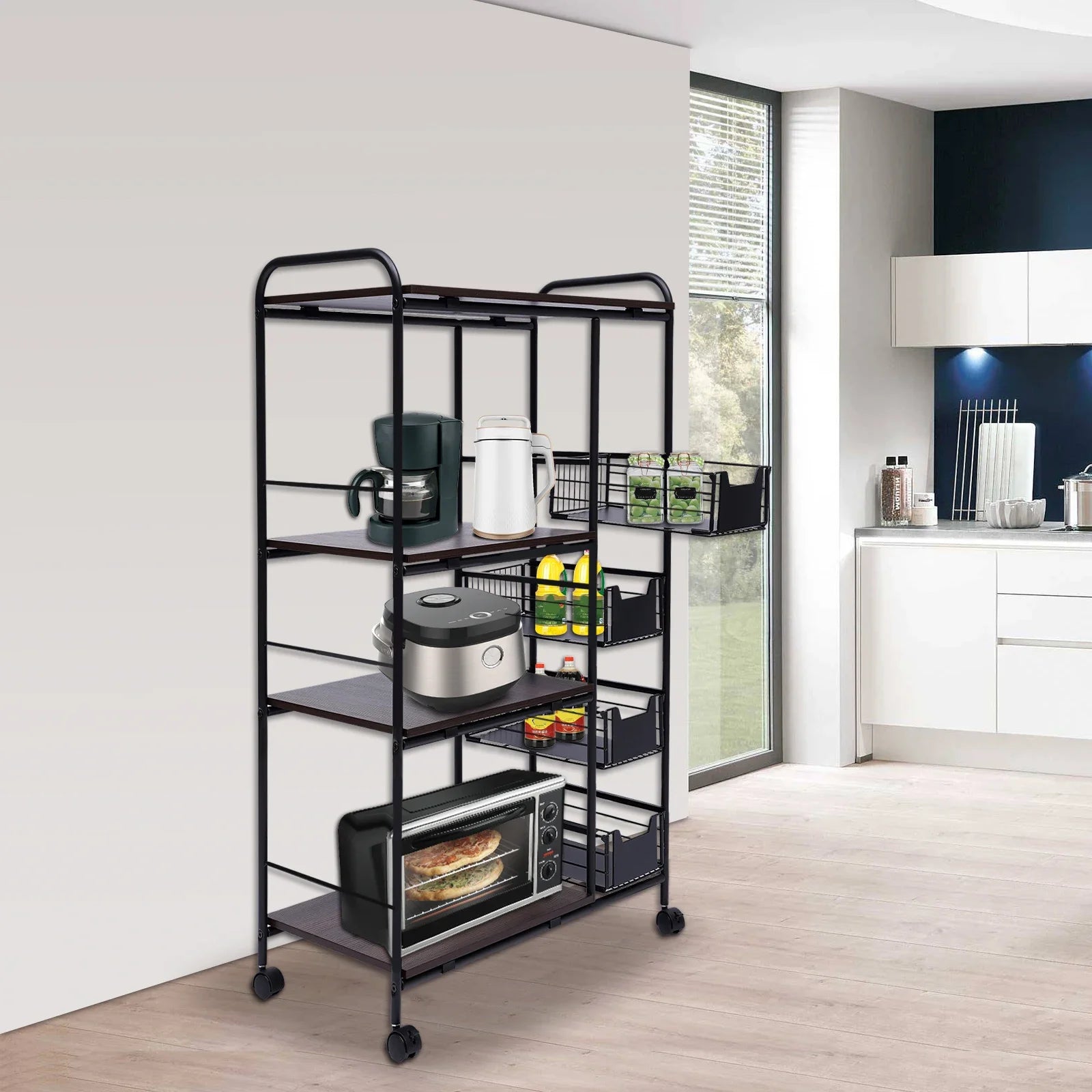 Kitchen Bakers Rack 4 Tier Utility Cart Storage Shelf Microwave Oven Stand Storage Cart Workstation Shelf