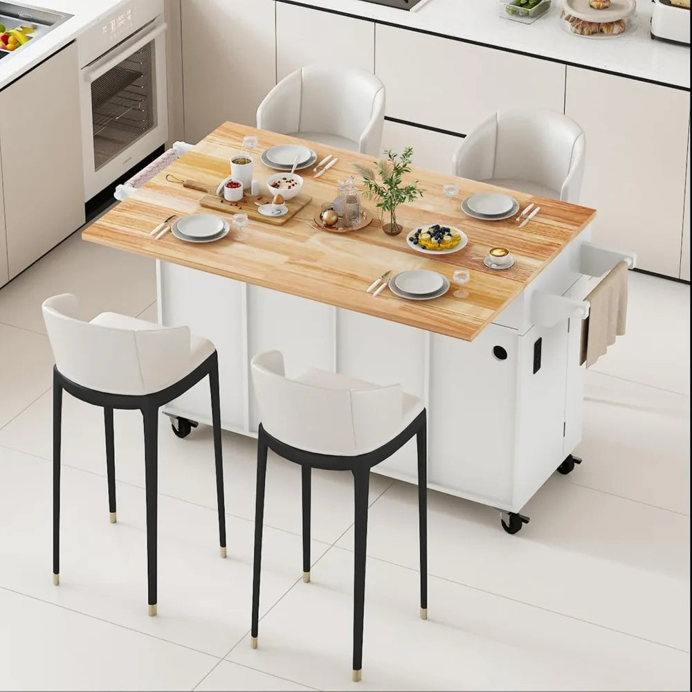 Kitchen Island Cart with Storage on Wheels, 59" Large Rolling Kitchen Island with Drop Leaf, Mobile Island for Kitchen with Towe