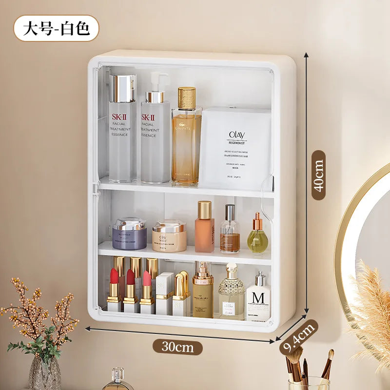 Wall Mounted Bathroom Storage Box Home Kitchen Organizer Waterproof Large Capacity Makeup Skincare Perfume Cream Jewelry Holder