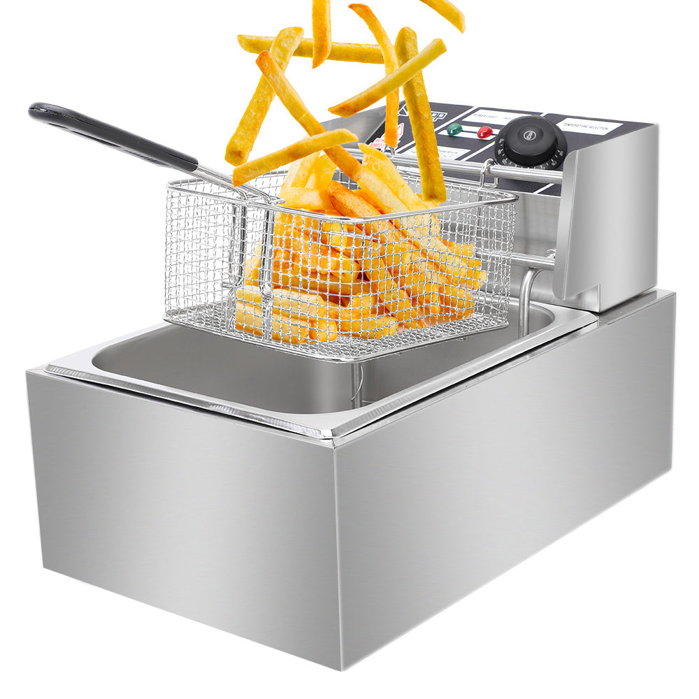 Electric Fryer Silver Stainless Steel Single Cylinder.