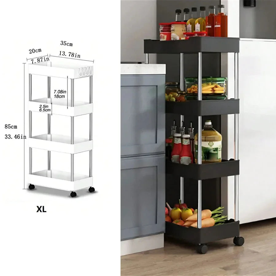 1pc Kitchen Bathroom Storage Rack 3/4 Tier Rolling Cart Storage Shelf Movable Gap Slim Slide Organizer Shelf Livingroom Rack