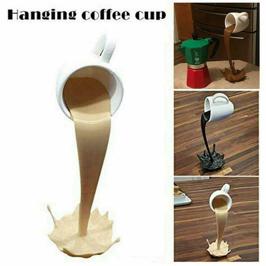 Floating Coffee Cup Mug Sculpture Kitchen Decor Pouring Spilling Decoration.
