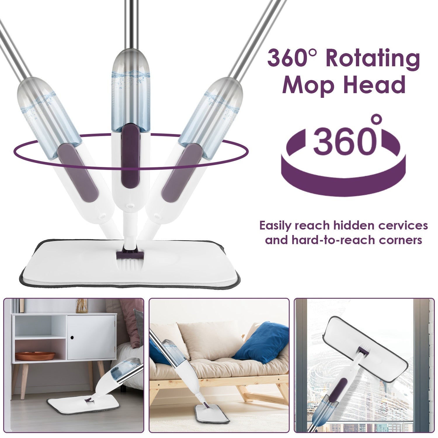1Set Spray Mop With 3 Machine Washable Microfiber Pads 12OZ Refillable Water Bottle Wet Dry Use Microfiber Mop For Hardwood Ceramic Tiles Laminate Floor Cleaning Commercial Home Use