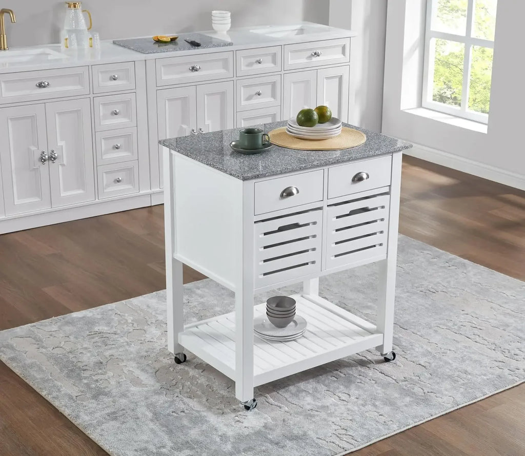 Mobile Rolling Kitchen Island Trolley – Under-Drawer & Slide-Out Wire Basket, Dining Serving Cart