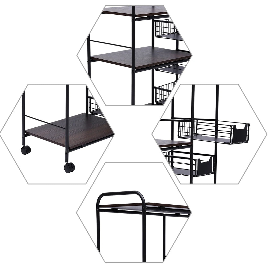 Kitchen Bakers Rack 4 Tier Utility Cart Storage Shelf Microwave Oven Stand Storage Cart Workstation Shelf