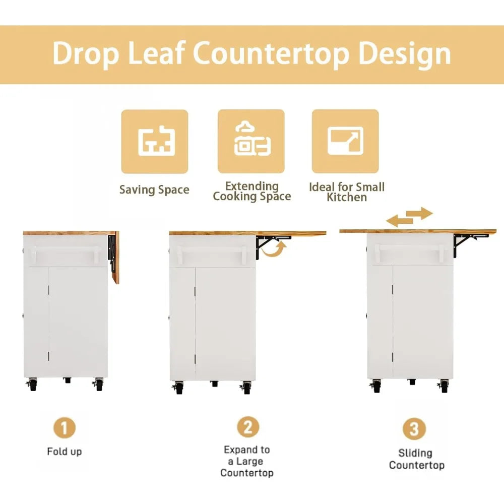 Kitchen Island Cart with Storage on Wheels, 59" Large Rolling Kitchen Island with Drop Leaf, Mobile Island for Kitchen with Towe