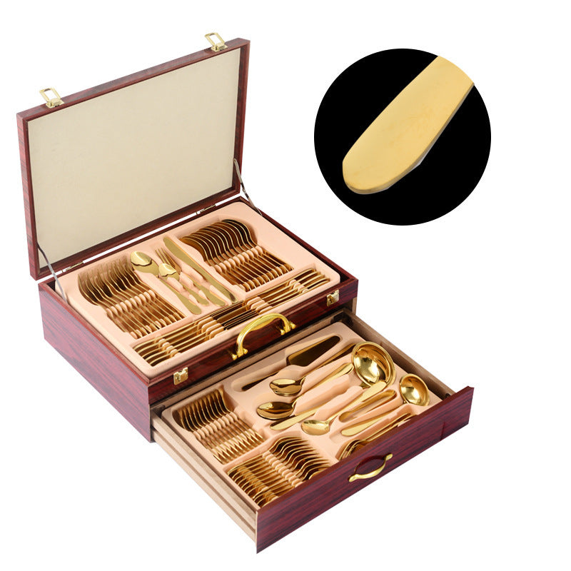 Tableware Suit Stainless Steel Knife, Fork And Spoon 72-piece Set Wooden Box