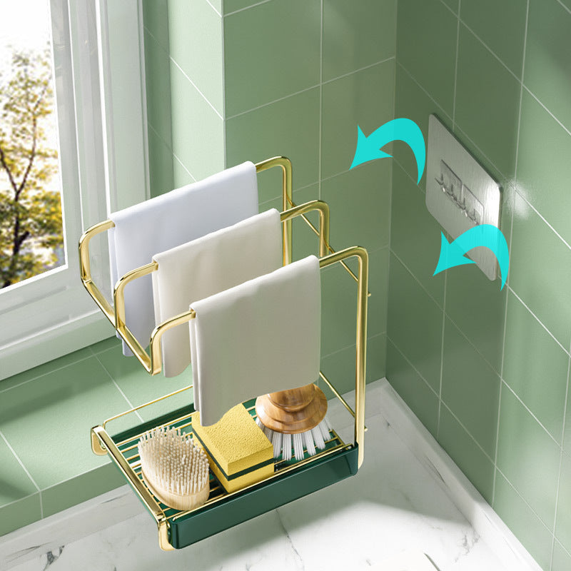 Sponge Holder Wall Mounted Kitchen Organizer Dish Drainer Brush Soap Rack With Drain Tray Rag Rack Bathroom Kitchen Accessories.