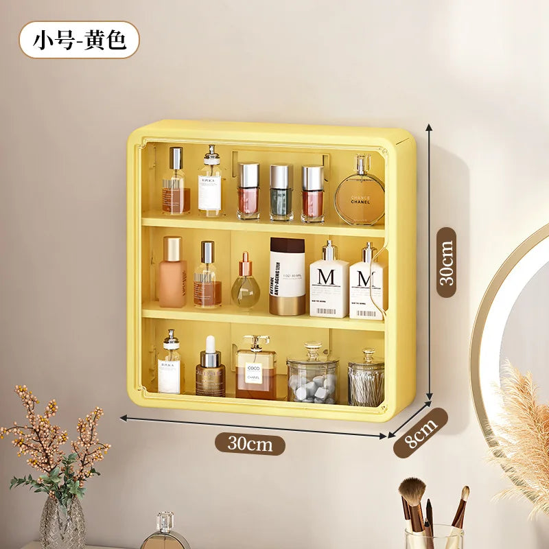 Wall Mounted Bathroom Storage Box Home Kitchen Organizer Waterproof Large Capacity Makeup Skincare Perfume Cream Jewelry Holder