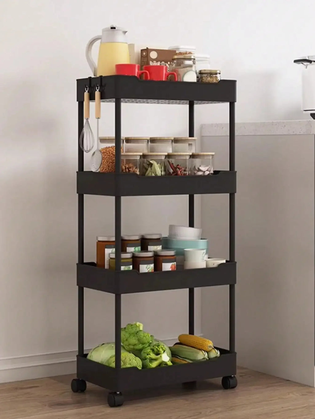 1pc Kitchen Bathroom Storage Rack 3/4 Tier Rolling Cart Storage Shelf Movable Gap Slim Slide Organizer Shelf Livingroom Rack