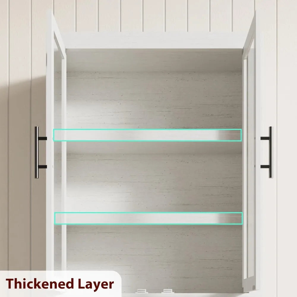 Tall Wooden Kitchen Pantry Cabinet, Farmhouse Glass Door Freestanding Food Storage Cupboard Pantry Cabinet with Adjustable Shel