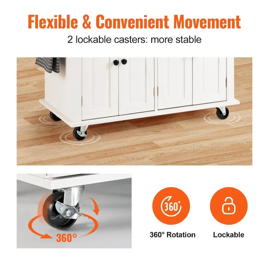 VEVOR Kitchen Island Cart with Solid Wood Top 35.4" Width Mobile Carts with Storage Cabinet Rolling Kitchen Table with Spi Rack