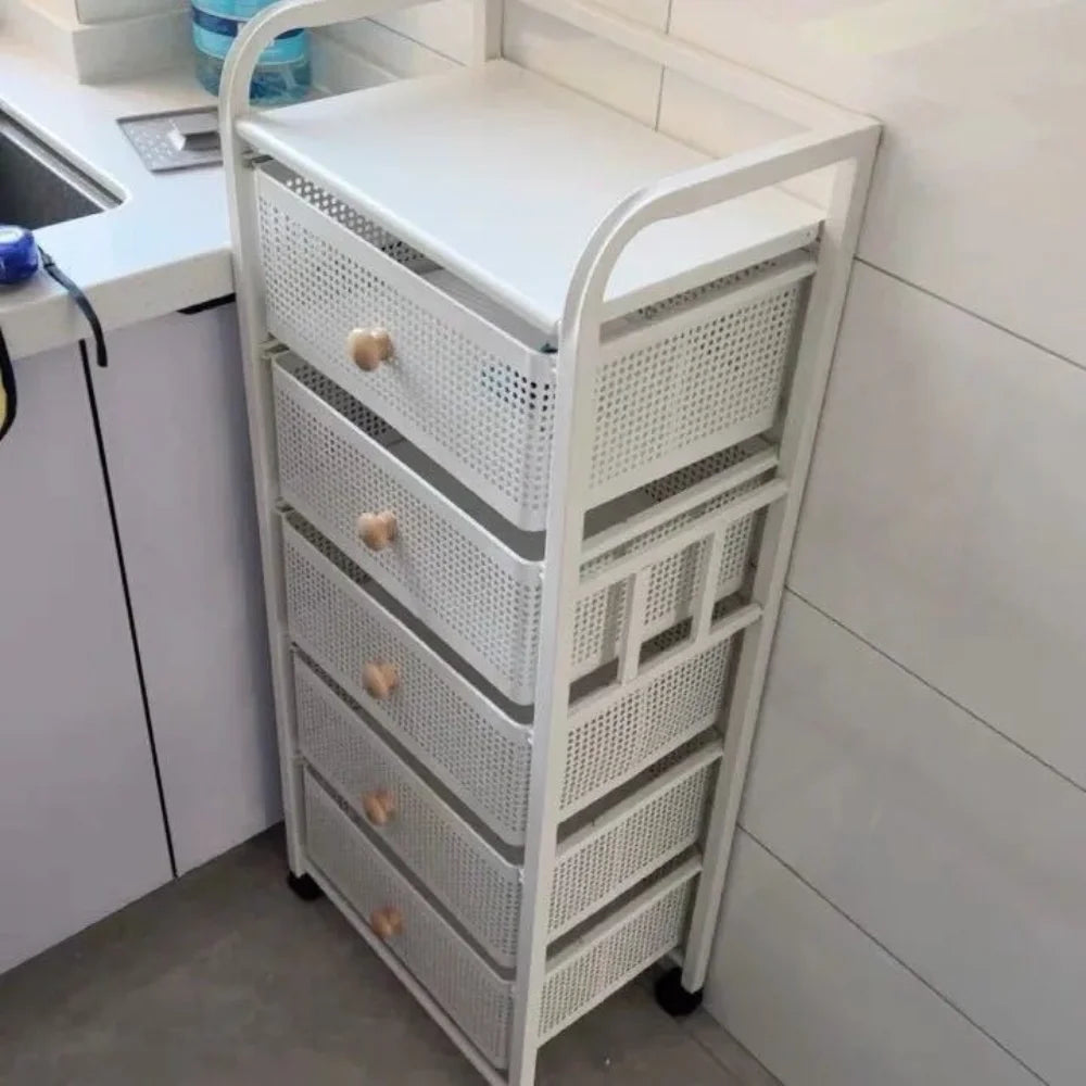 Kitchen Trolley Cart with Wheels with Basket Multi-Layer Hand Pull-Out Layered Racks Drawer Vegetable Fruit Snack Storage Shelf