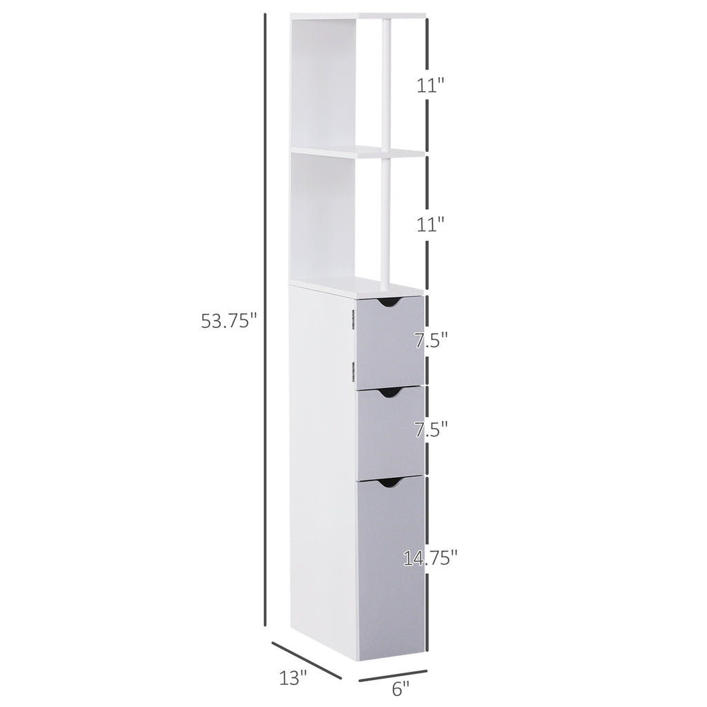 55  Tall Bathroom Cabinets, Narrow Storage Cabinet Freestanding Linen Tower With 2 Tier Shelf And Drawers, White
