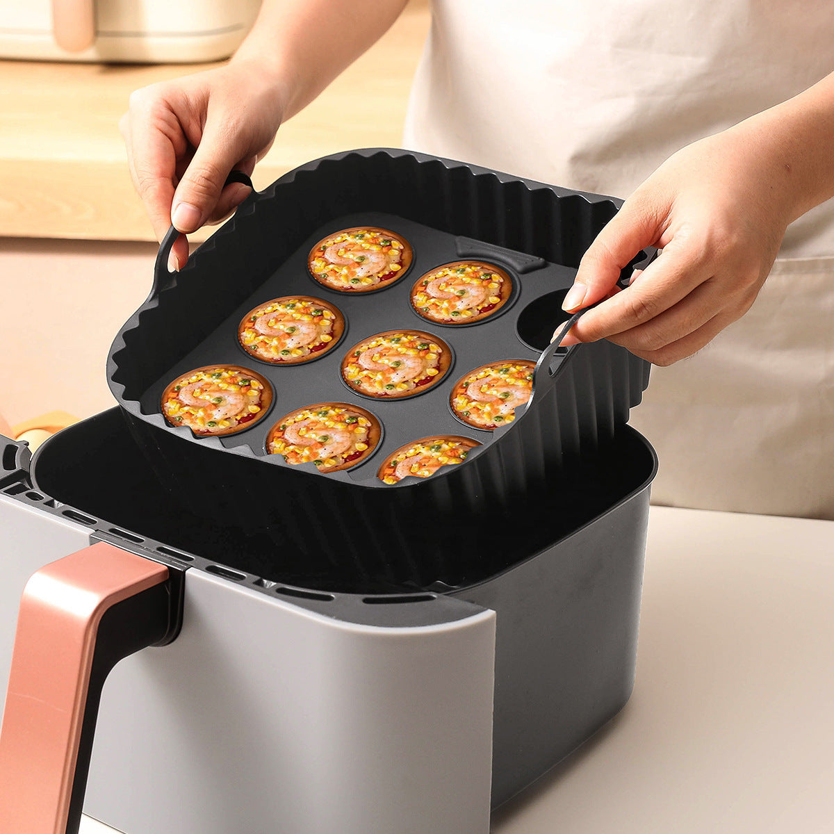 Household Kitchen Air Fryer Square Silicone Baking Tray Set