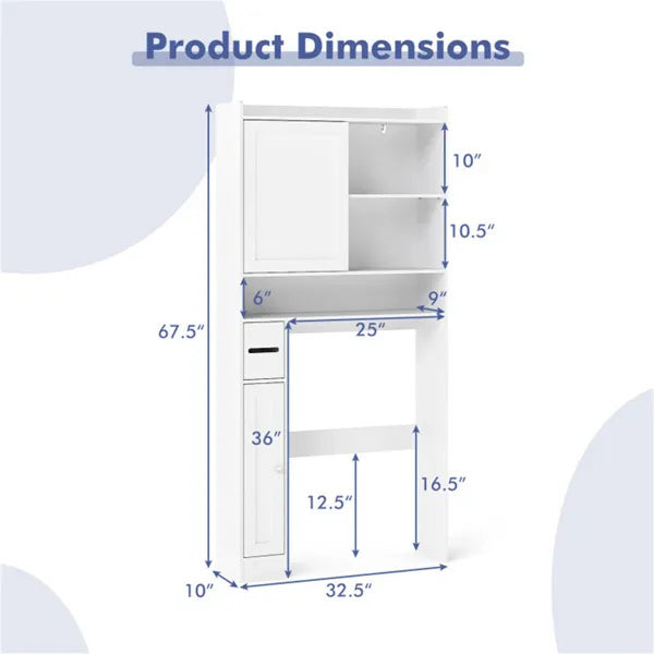 Over-The-Toilet Storage Cabinet  White- 1 Top Shelf  2 Enclosed Cabinets  Toilet Paper Holder,