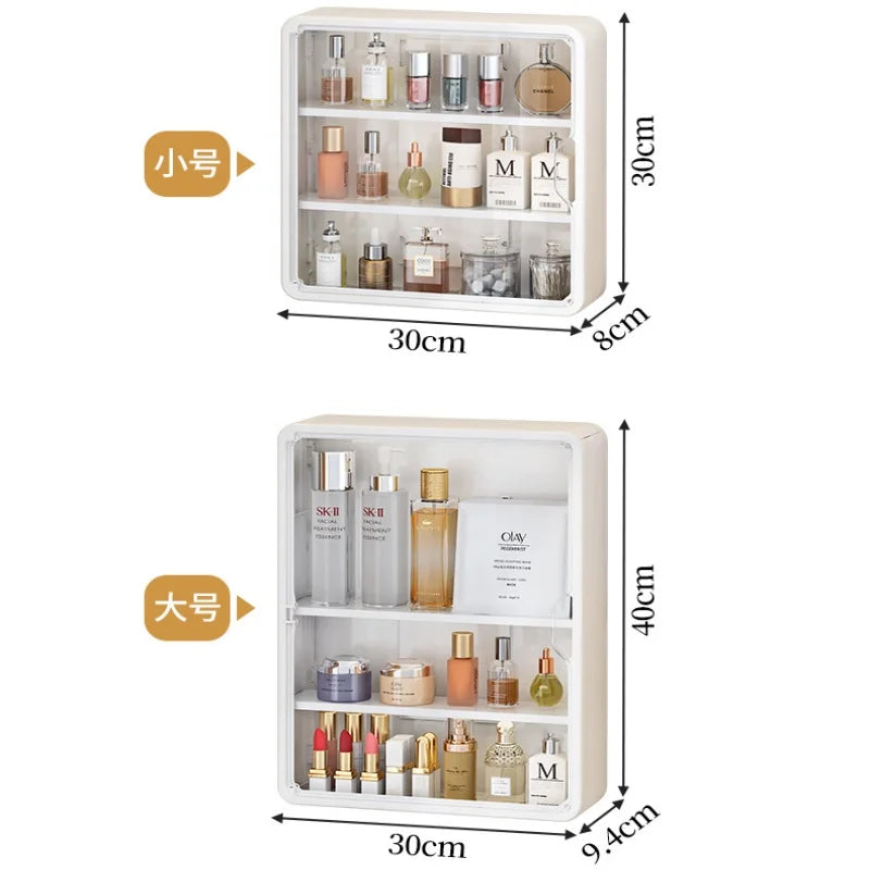 Wall Mounted Bathroom Storage Box Home Kitchen Organizer Waterproof Large Capacity Makeup Skincare Perfume Cream Jewelry Holder