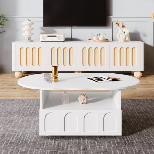 Coffee Table, Cloud-Shaped Coffee Table With Drawer And Storage Compartments