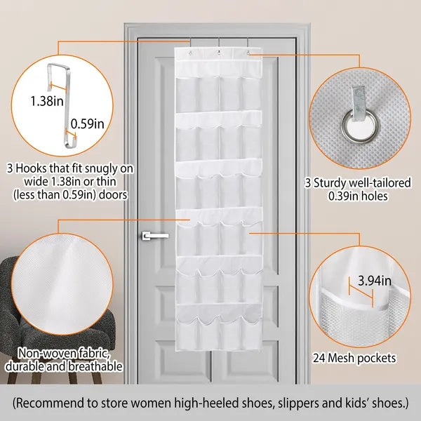 1Pc Over The Door Shoes Rack 24-Pocket Crystal Clear Organizer