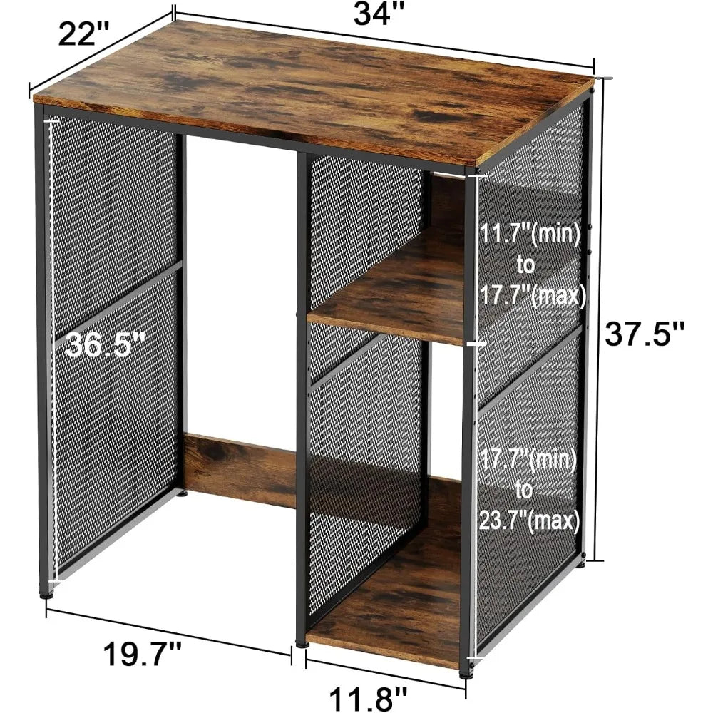 3-Tier Mini Fridge Cabinet with Storage, Industrial Style Kitchen Microwave Stand Baker Rack, Utility Storage Shelf with Mini Fr