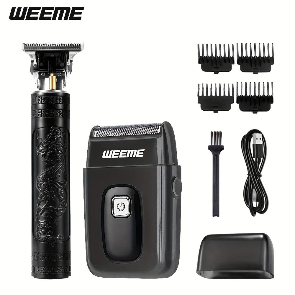 2pcs Men's Facial Hair Trimmer Kit, Electric Short Beard Shaver, Nose Ear Hair Trimmer for Grooming, Home Travel Use, Black Gold