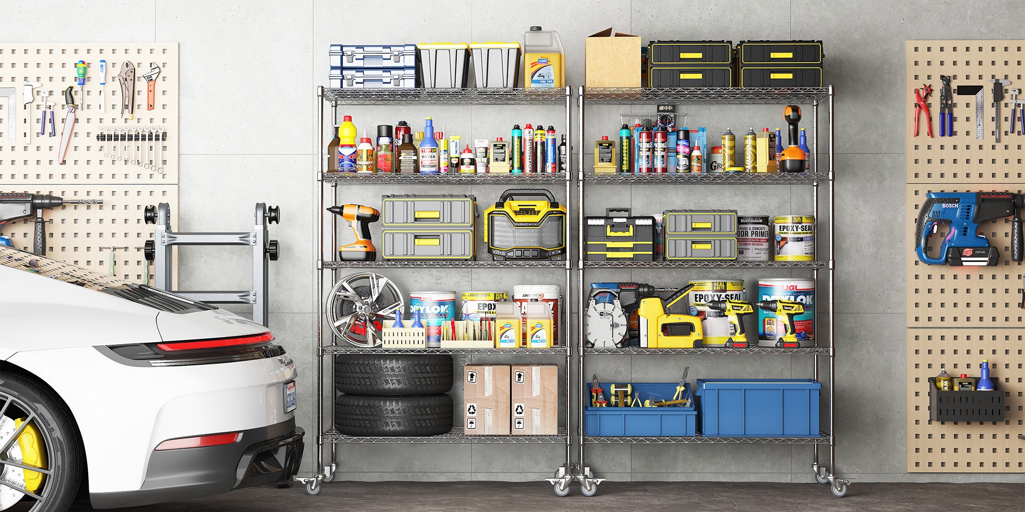 47''W X 24''D X 72''H 5 Tier Heavy Duty Adjustable Kitchen Shelving Unit, Wire Storage Shelves With Wheels, Pantry Organizer Rack Rolling Metal Shelf For Garage Closet Laundry