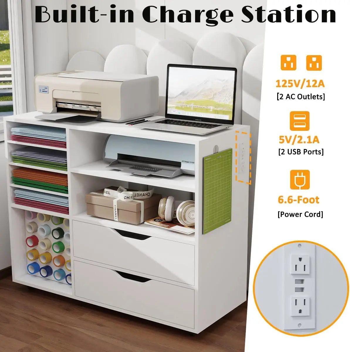 Craft Organization and Storage Cart Compatible with Cricut Machines, Rolling Craft Table Organizer with Charge,Free Shipping