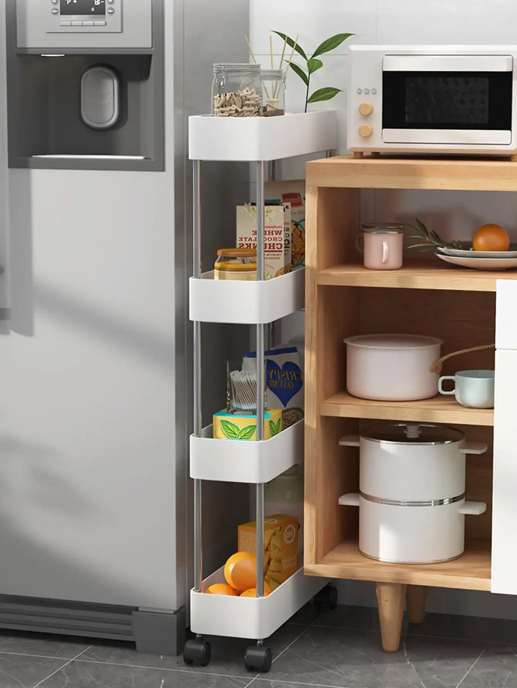 1pc Kitchen Bathroom Storage Rack 3/4 Tier Rolling Cart Storage Shelf Movable Gap Slim Slide Organizer Shelf Livingroom Rack