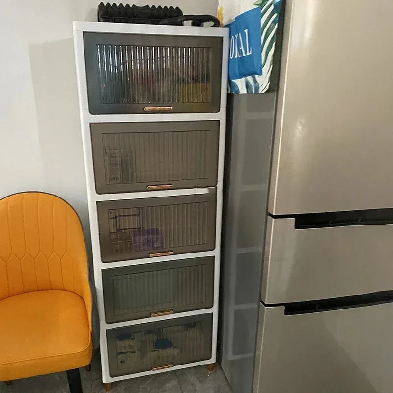 Advanced modern plastic kitchen cabinets, clamshell storage cabinets, home furniture, floor racks, multi-layer storage cabinets