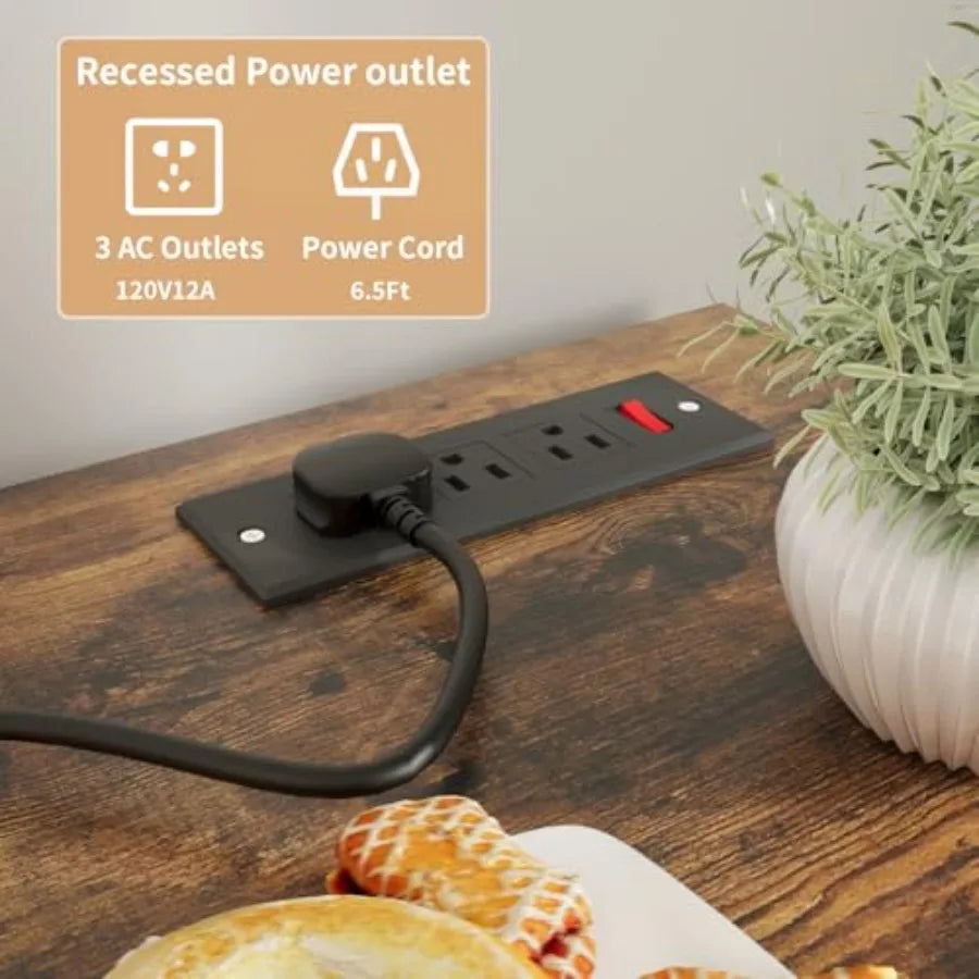 Mini Fridge Cabinet with Power Outlet 3Tier Industrial Style Kitchen Microwave Stand Baker Rack with Drawer Utility Storage She