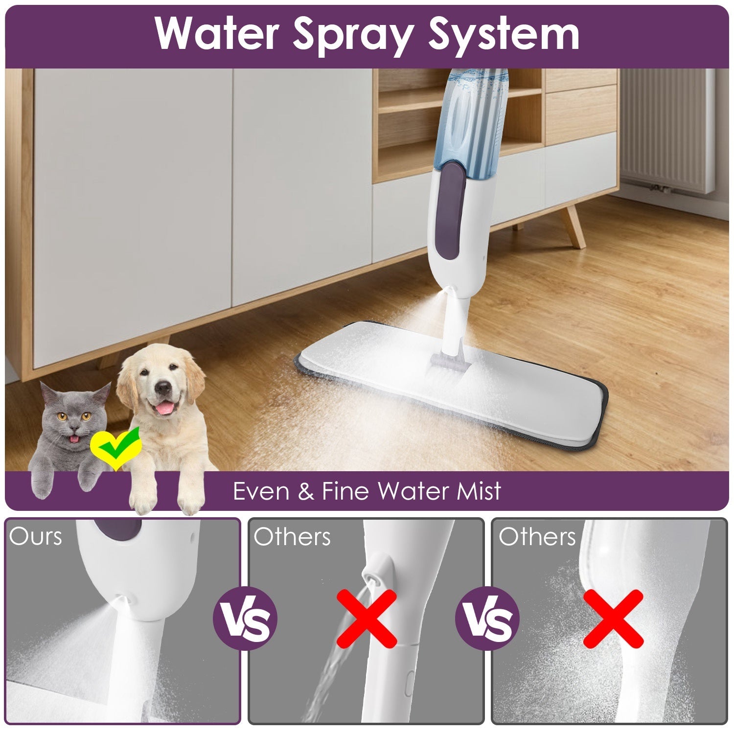 1Set Spray Mop With 3 Machine Washable Microfiber Pads 12OZ Refillable Water Bottle Wet Dry Use Microfiber Mop For Hardwood Ceramic Tiles Laminate Floor Cleaning Commercial Home Use