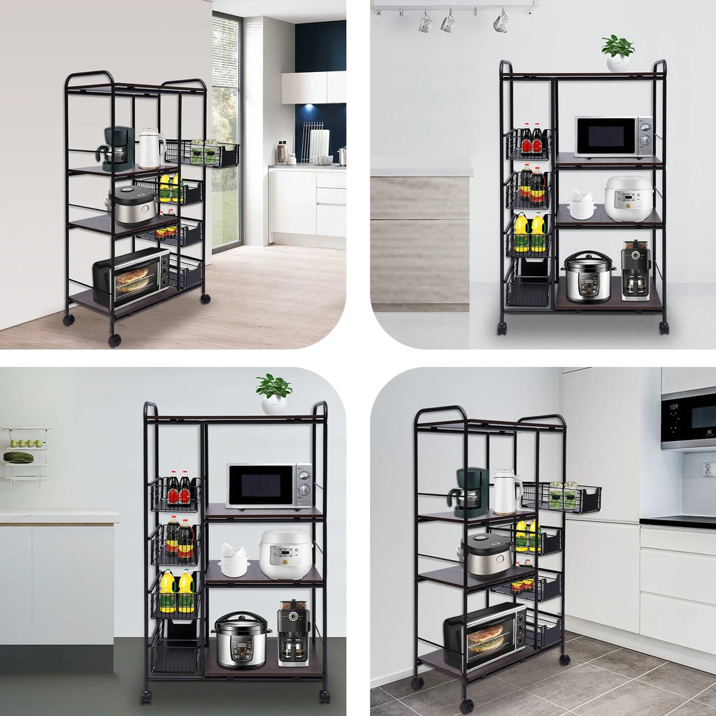 Kitchen Bakers Rack 4 Tier Utility Cart Storage Shelf Microwave Oven Stand Storage Cart Workstation Shelf
