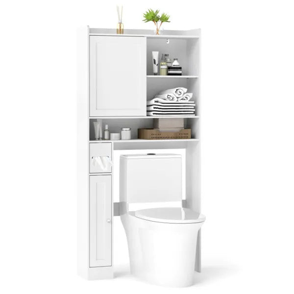 Over-The-Toilet Storage Cabinet  White- 1 Top Shelf  2 Enclosed Cabinets  Toilet Paper Holder,