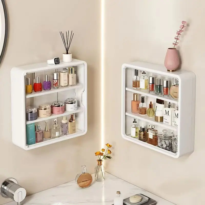 Wall Mounted Bathroom Storage Box Home Kitchen Organizer Waterproof Large Capacity Makeup Skincare Perfume Cream Jewelry Holder
