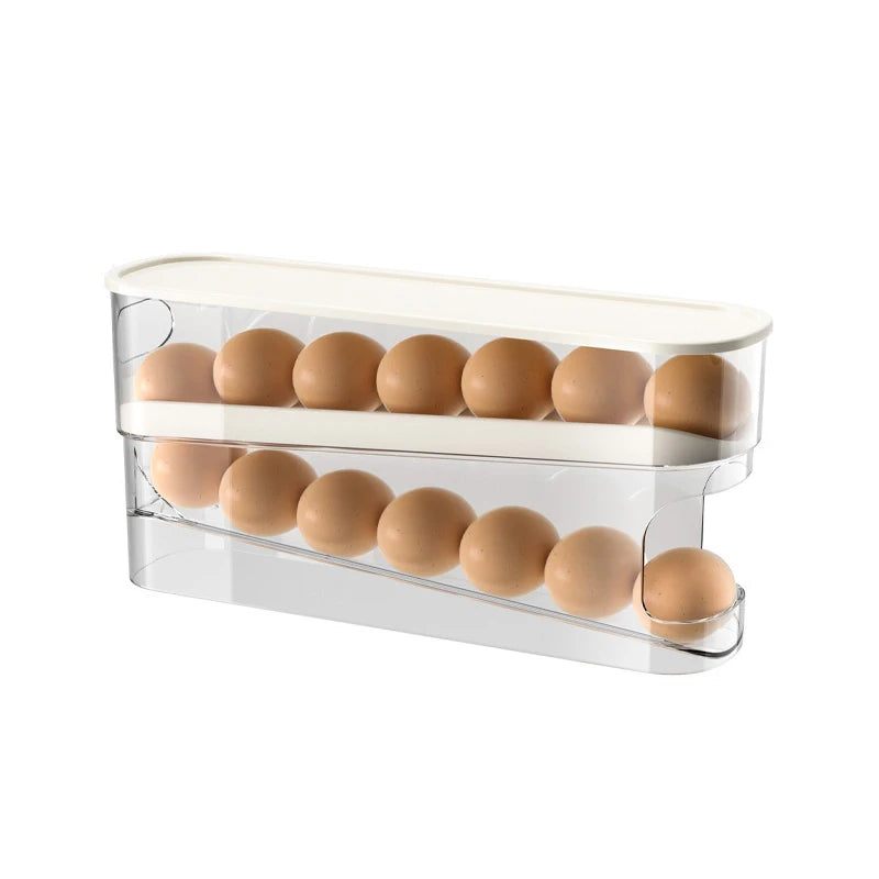Double Layer Rolling Egg Dispenser Refrigerator Egg Storage Box Automatic Scrolling Egg Holder Household Large Capacity Kitchen