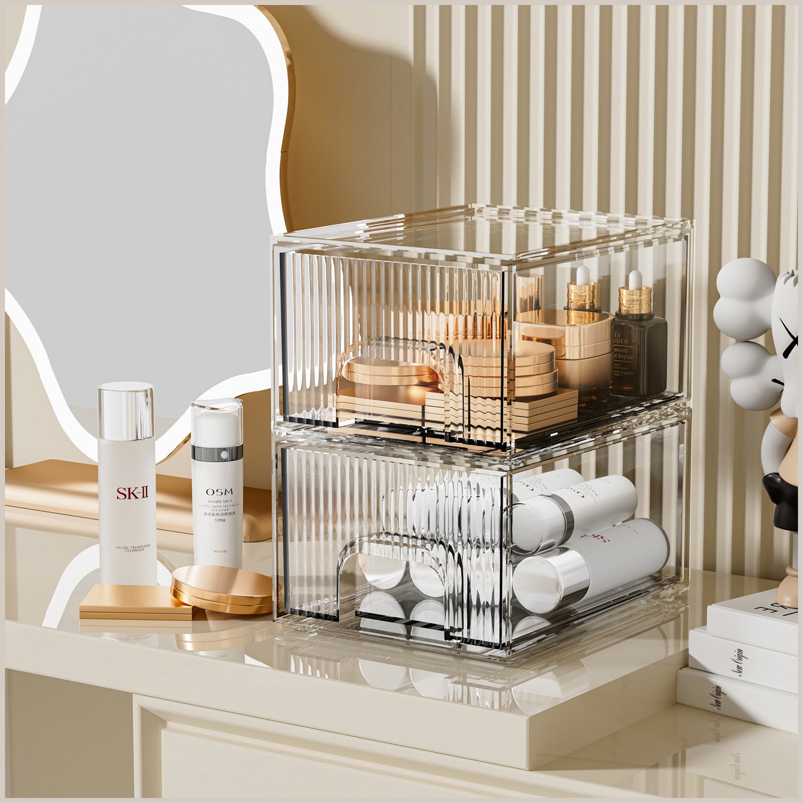 1, 2, 3, 4 Pack Clear Stackable Acrylic Drawers Cosmetic & Home Storage Organizer For Dresser, Vanity, Kitchen Cabinet, Pantry, Under Sink  Plastic Drawers For Makeup, Office Supplies & Small Items.