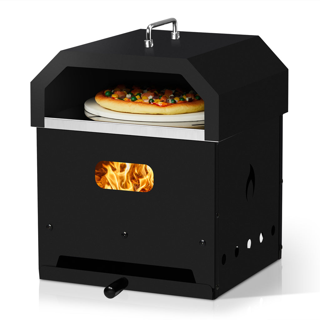 Black, Square Pizza Oven With Handle, Iron Charcoal Oven